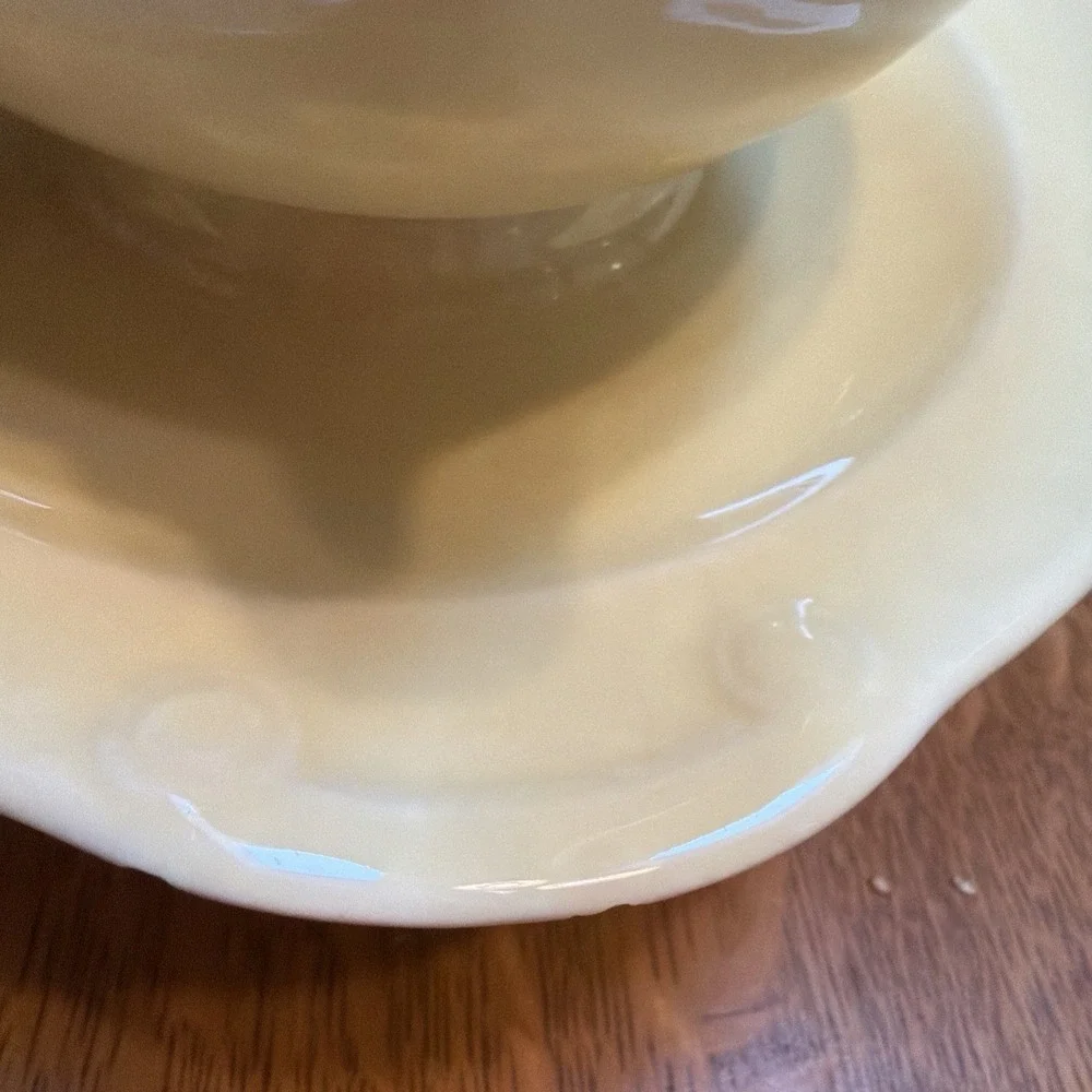 Vintage Lu-Ray Pastels Yellow Gravy Boat Attached Underplate T.S.&T. USA